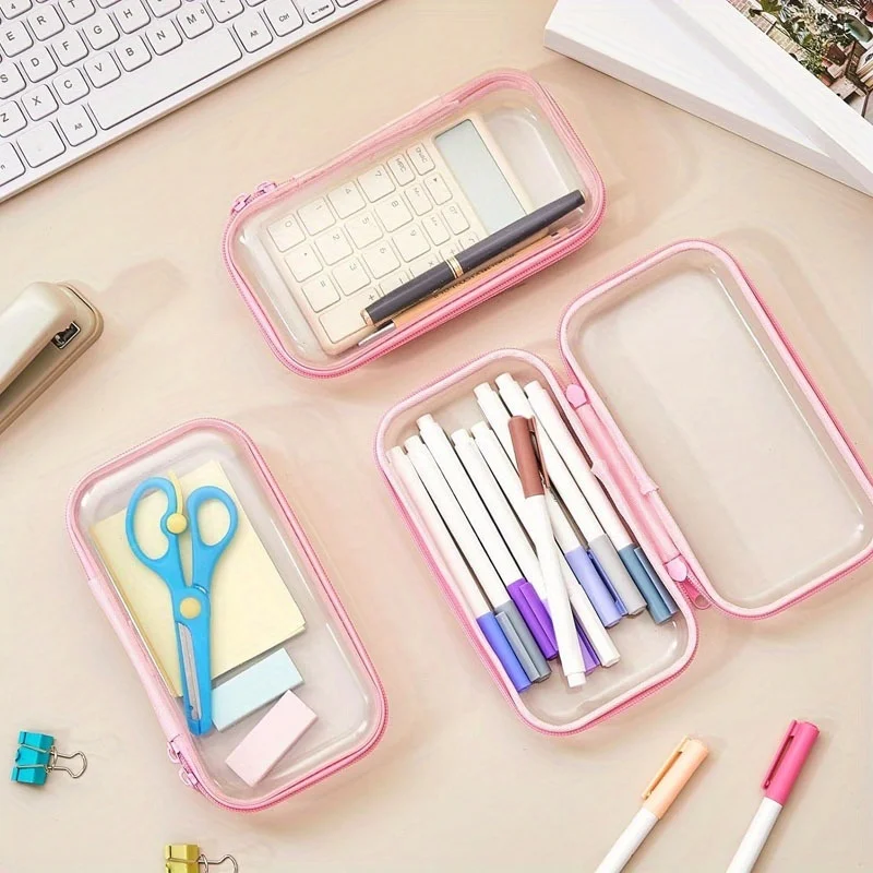 Cosmetic Storage Box, Transparent Hard Zipper Case,Portable Travel Organizer Suitable for Cosmetics,Building Blocks, And Puzzles