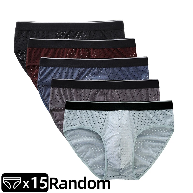 

2026New Summer Ice Silk Mesh 15Pcs/Lot Briefs for Men Sexy Underwear Light Thin Breathable Boxer Sports Male Cool Panties L-5XL