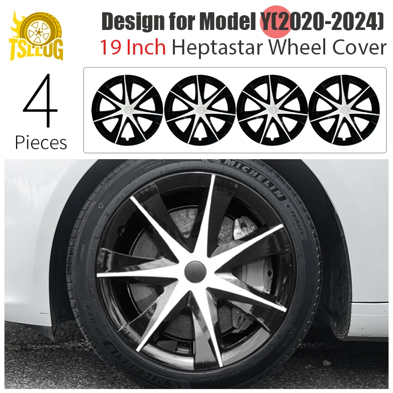 

4PCS 19 Inch Wheel Cover for Tesla Model Y Heptastar Replacement Automobile Hubcap Full Rim Cover Car Accessories 2020-2024
