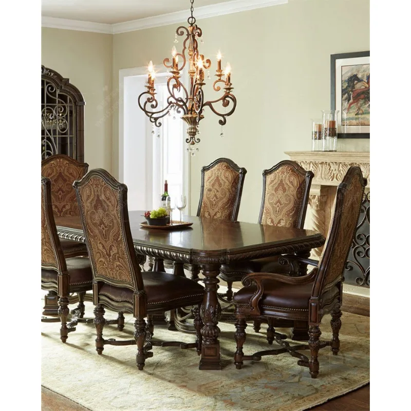 Recommended American country solid wood high back single chair book chair European leather cloth printing dining chair computer