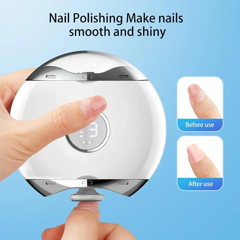 3 in 1 Automatic Electric Mini Nail Trimmer and Polish File Rechargeable 3 Speeds 360 Safety Fingernail Clipper with LED Light