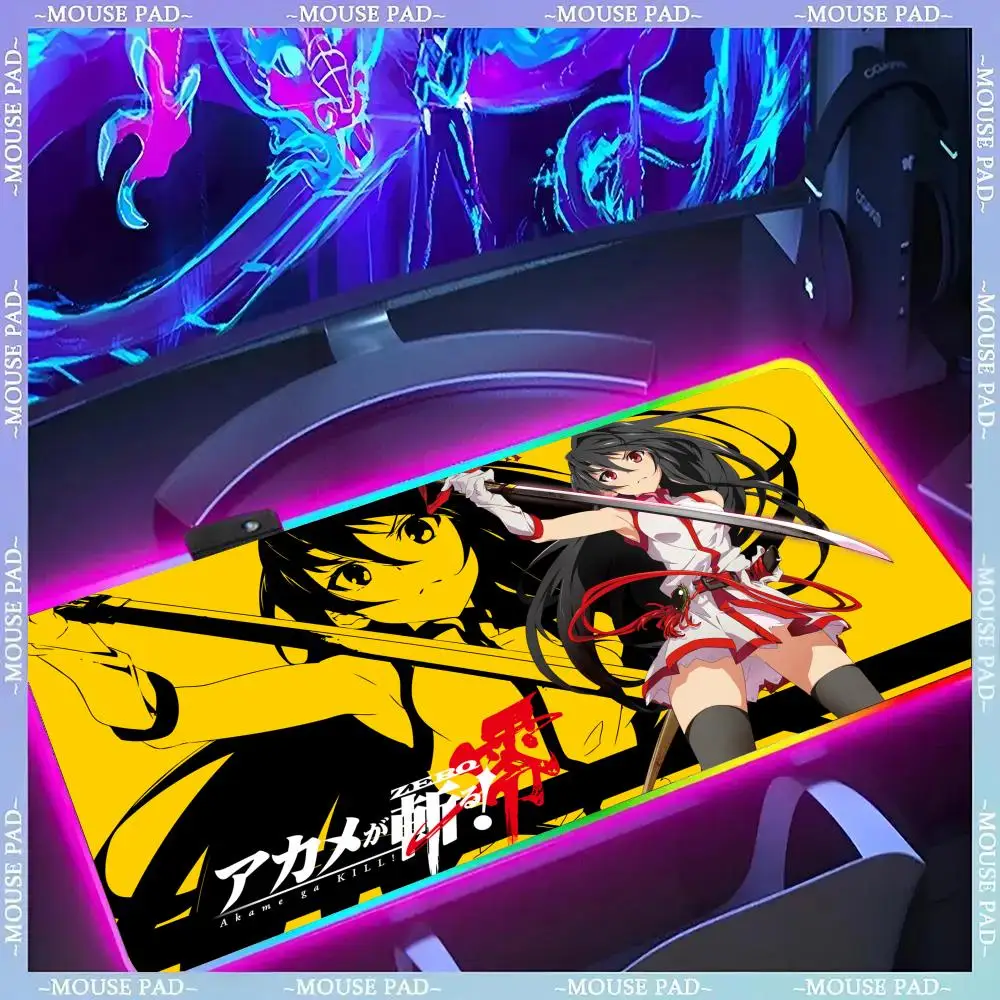 Anime Akame Ga KILL Esdeath Mouse Pad Gamer Luminescence Led Mouse Pad Gaming Table Rgb Deskmat Keyboard Pc Mousepad