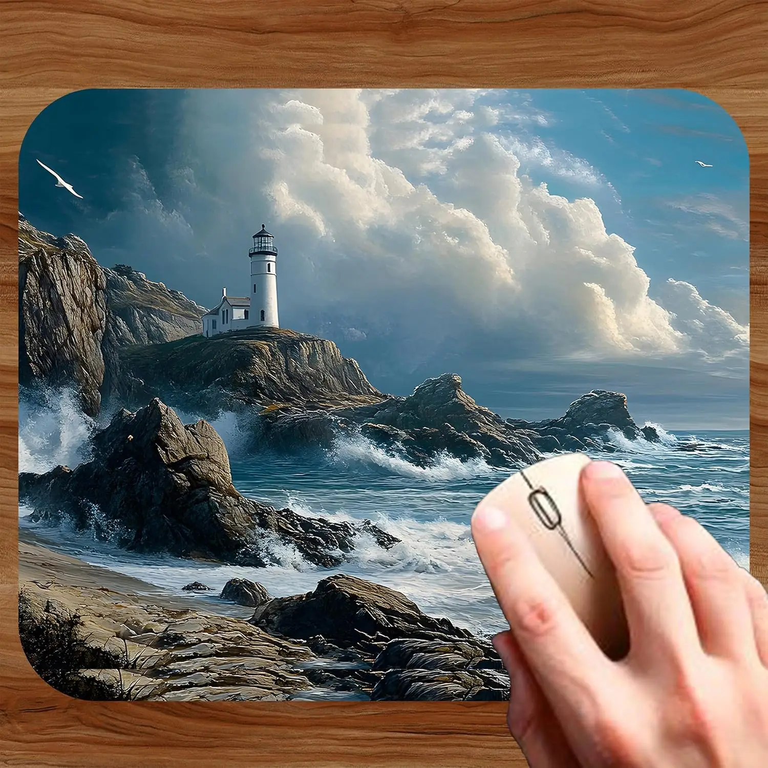 Moderate thickness Rectangular gaming mouse pad for desk computer laptop PC gaming home office gift lighthouse waves MP34