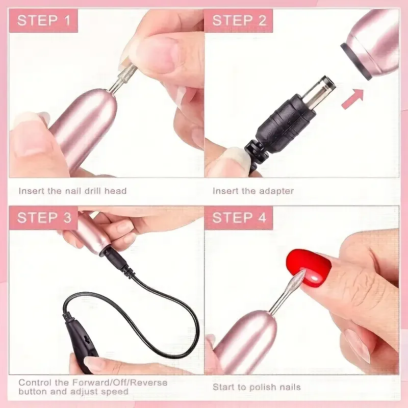 Nail Drill - Professional Electric Nail Drill File Machine Portable Electric Nail Filer with Nail Drill Bits Sanding Bands