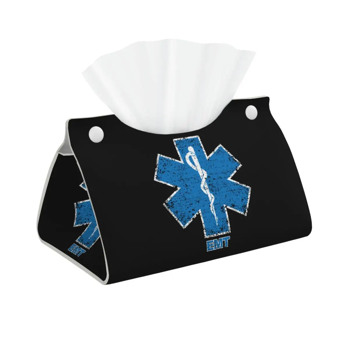 Custom Emt Star Of Life Tissue Box Cover PU Leather Rectangular Paramedic Medic Ambulance Facial Tissues Holder for Home