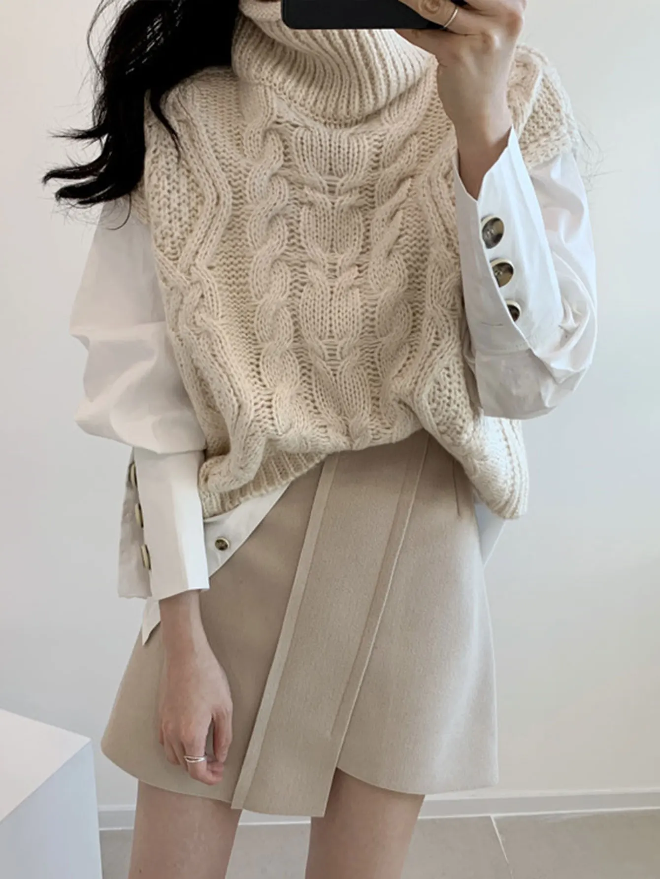

Women's Sleeveless Stand Collar Sweater Autumn Winter Basic Office Casual Loose Fit Solid Color