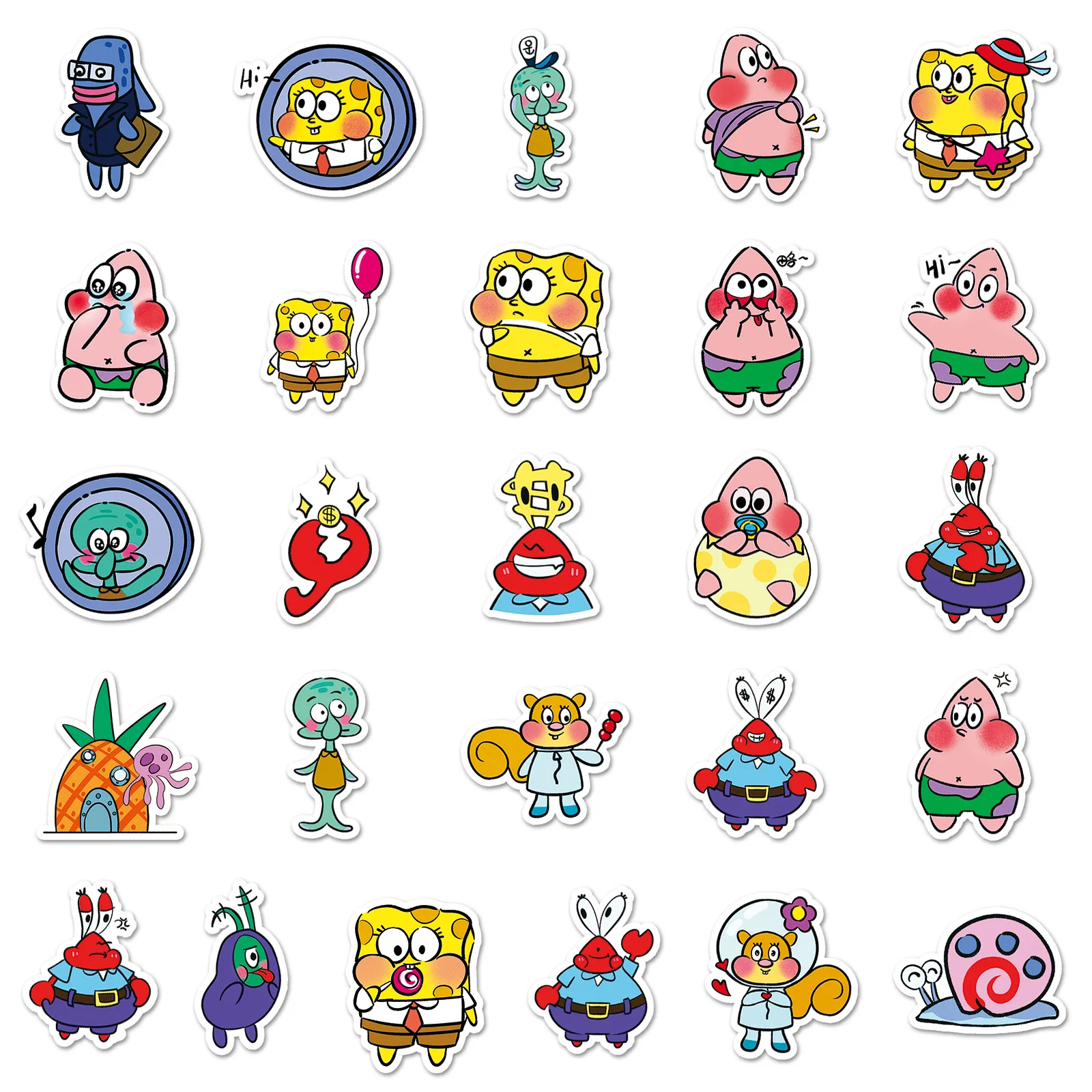 50pcs Q Version SpongeBob SquarePants Patrick Star Animated Character Cartoon Cute Diy Phone Case Sticker