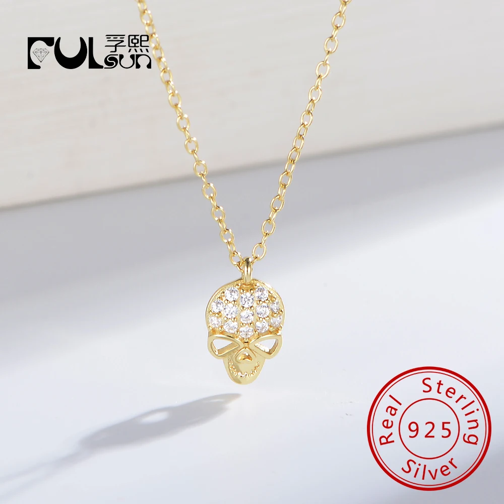 

Unique Trendy zircon Hollow Skull Pendant Necklace Jewelry 14k Gold Plated 925 Sterling Silver for Women jewelry