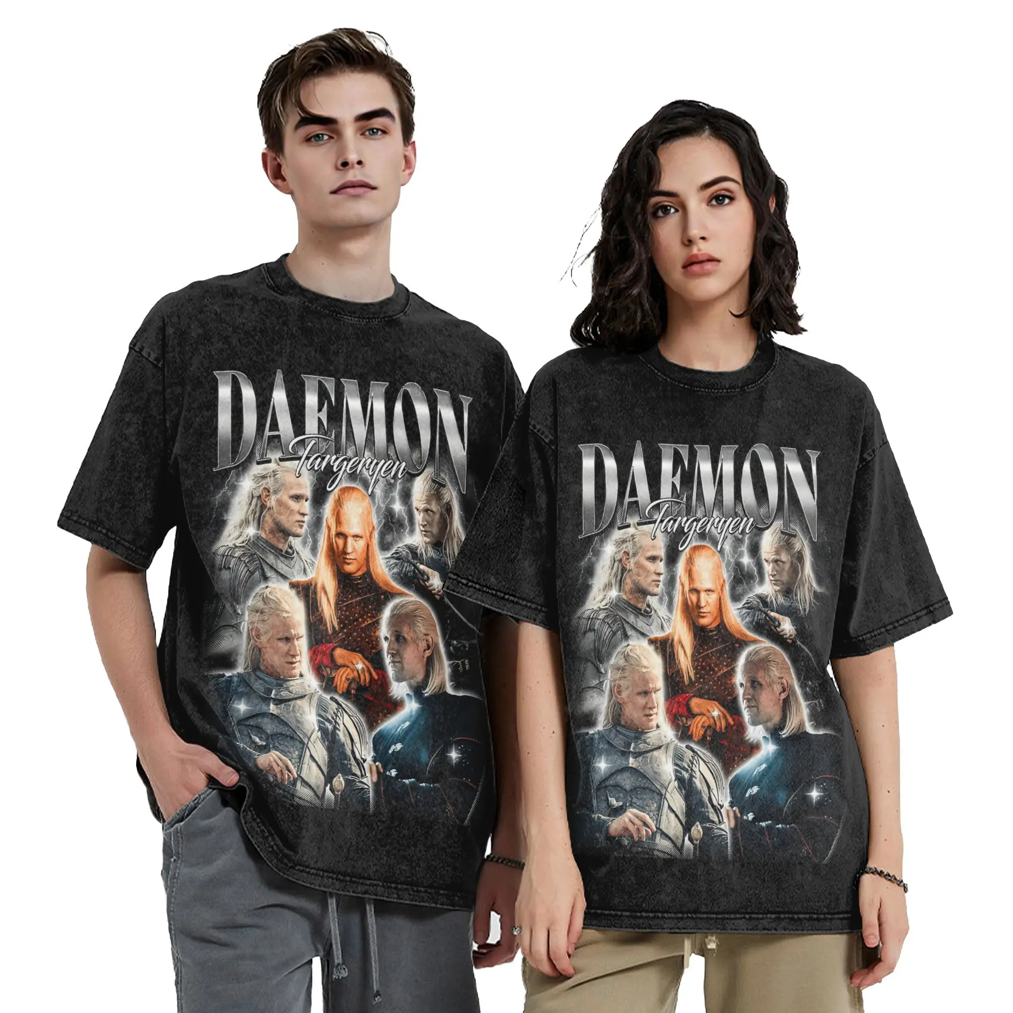 Daemon Targaryen Houses of The Dragons Washed T-Shirts Streetwear Hip Hop Vintage T-Shirt Herren Baumwolle Oversize Sommer – Detail 9
