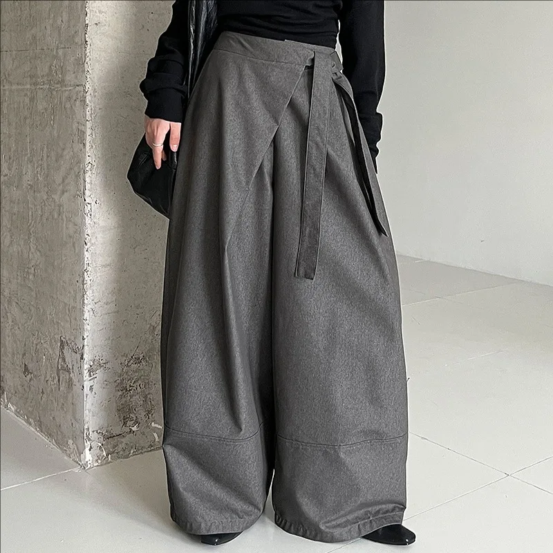 

Осенние новые повседневные асимметричные широкие брюки с высокой талией и ремешком, женская одежда 2025