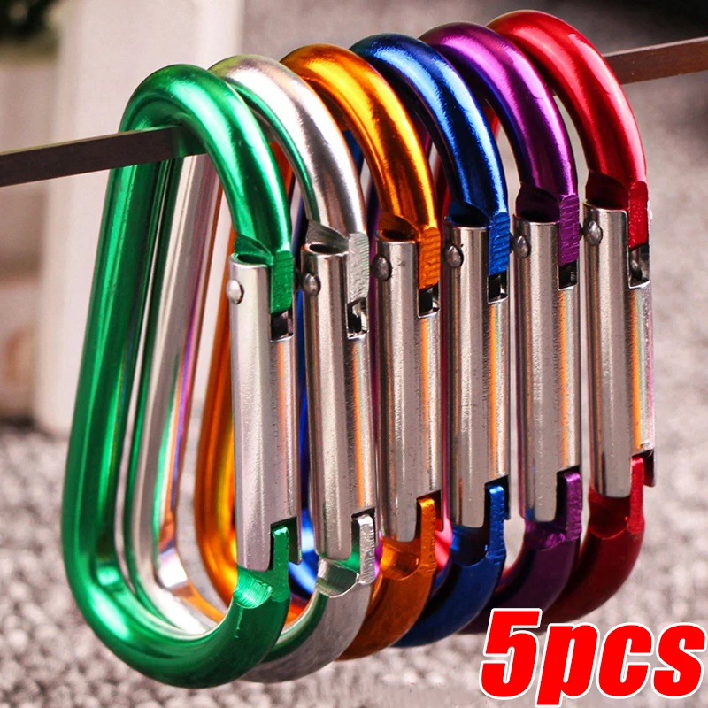 2/5PCS D-shaped Mountaineering Quick Buckle Backpack Hook Color Aluminum Alloy Spring Key Chain Outdoor Camping Accessories