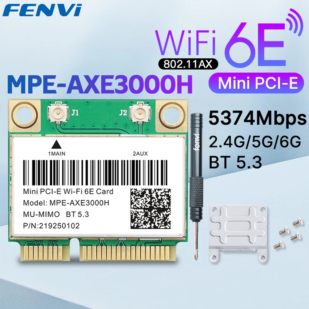 Fenvi-ミニカードWi-Fi,ワイヤレスネットワークアダプター,Bluetooth 5.3,802.11ax,MPE-AXE3000H, 5374Mbps, 2.4g,5g,6ghz,wifi 6e