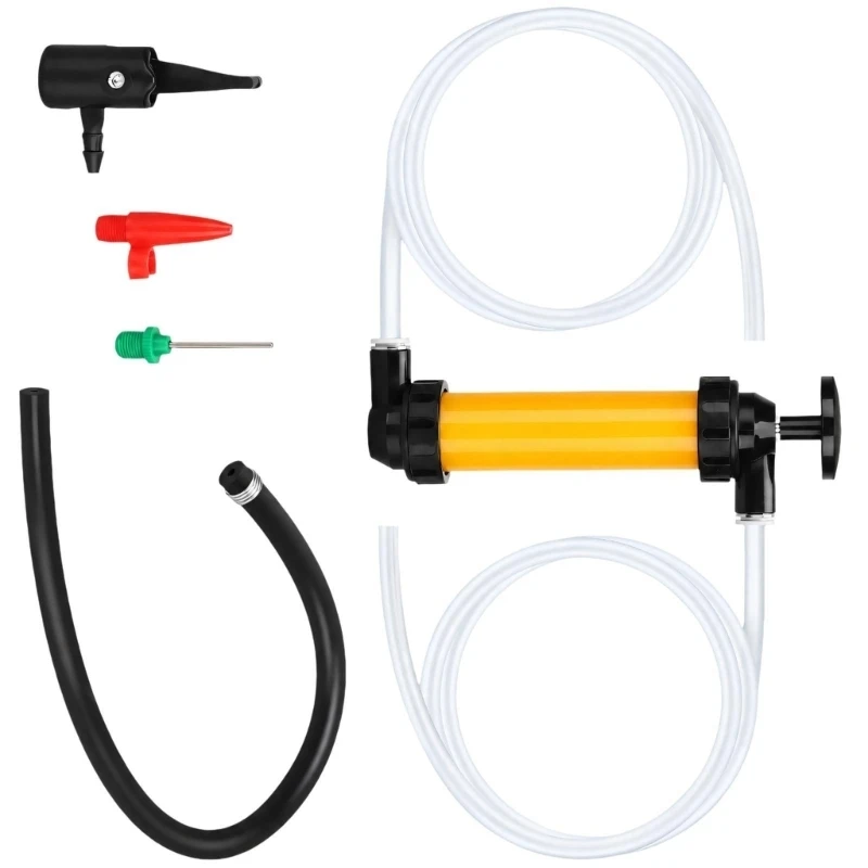 Manual Siphon Pump for Liquid Transfer and Inflation with Clear PVC Hoses, Separate and Outlet, and Quick-Locking