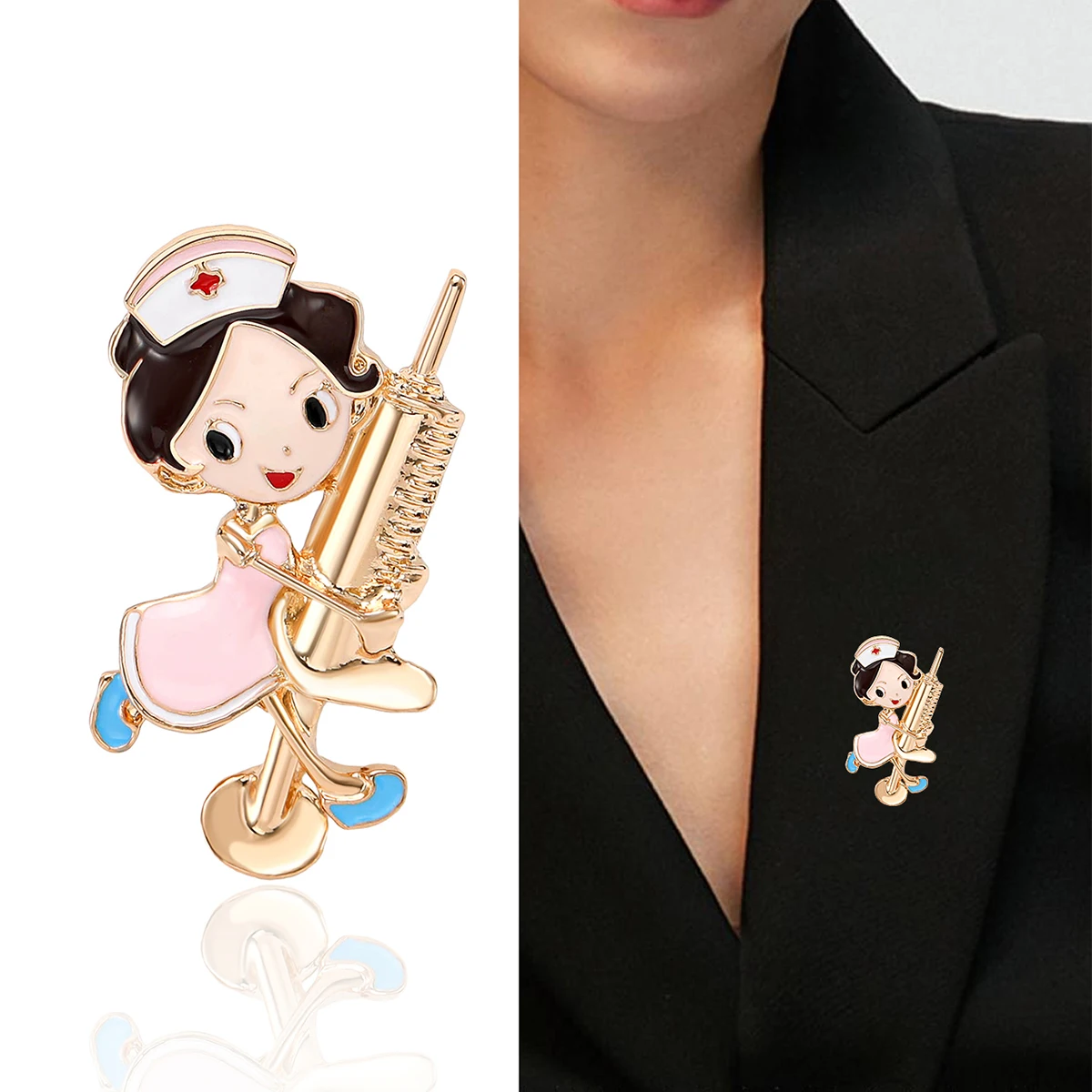 Enamel Female Nurse Brooches for Women Unisex Medical Staff Pins Banquet Party Backpack Gifts Jewelry Accessories