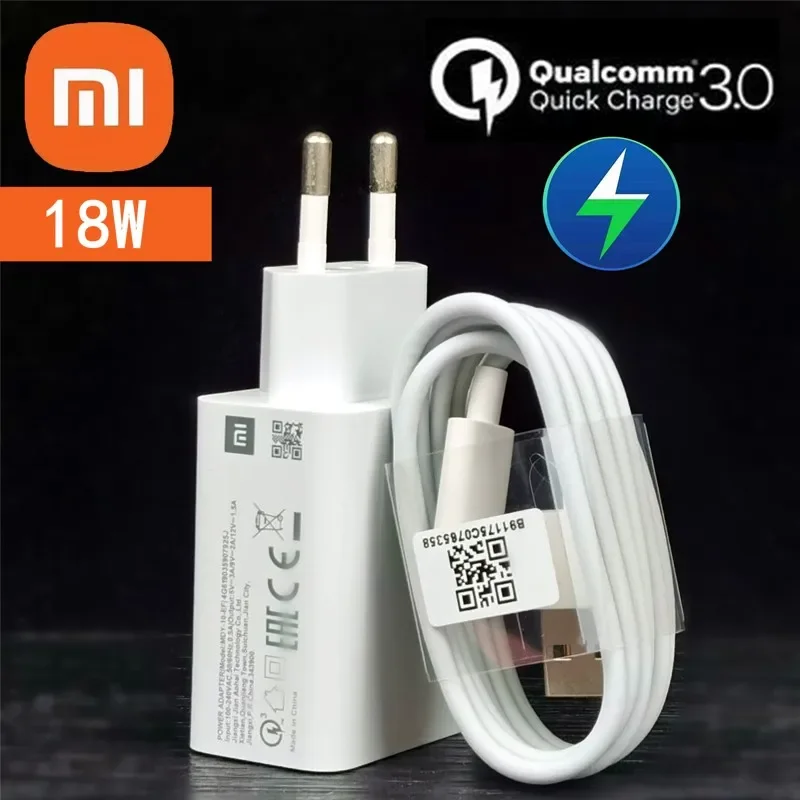 

Xiaomi Redmi Note 9 Charger Original 18W EU QC 3.0 Fast Charge Adapter for Redmi Note 6 7 8 Pro Usb Cable POCO M3 9A 10A 12 12C