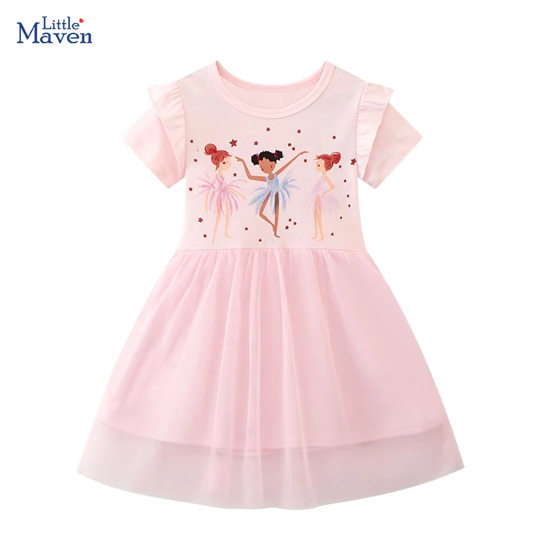 Little maven Kids Clothes Summer Mesh Dress Korean Fashion Children's Clothing Baby Girl Cartoon Ballet Girls Cotton Costume