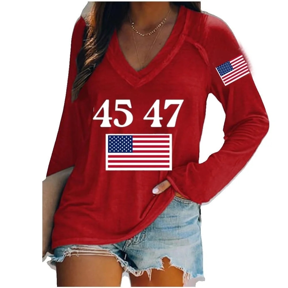 2025 New Women's Europe and America Hot Selling Gradient Pattern V-Neck Long Sleeve T-Shirt 3D Digital Printing