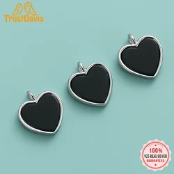 TrustDavis Real 925 Sterling Silver Cute Simple Heart Charm Pendant for Women Handmade DIY Accessories Jewelry DZ1000