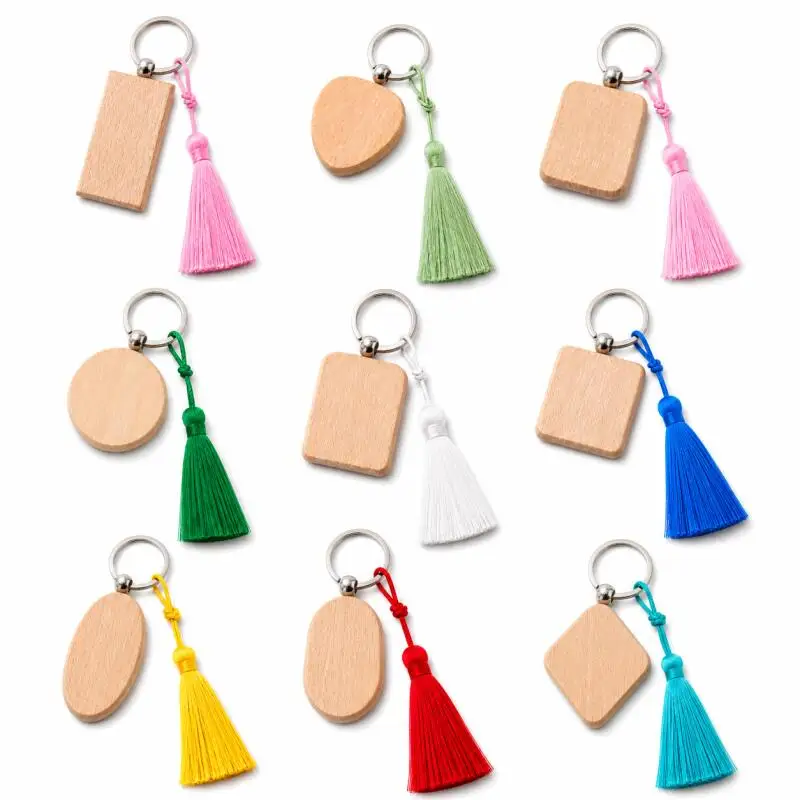 5pcs Unfinished wooden keychain blank DIY gift handmade keyringsComes with a tassel