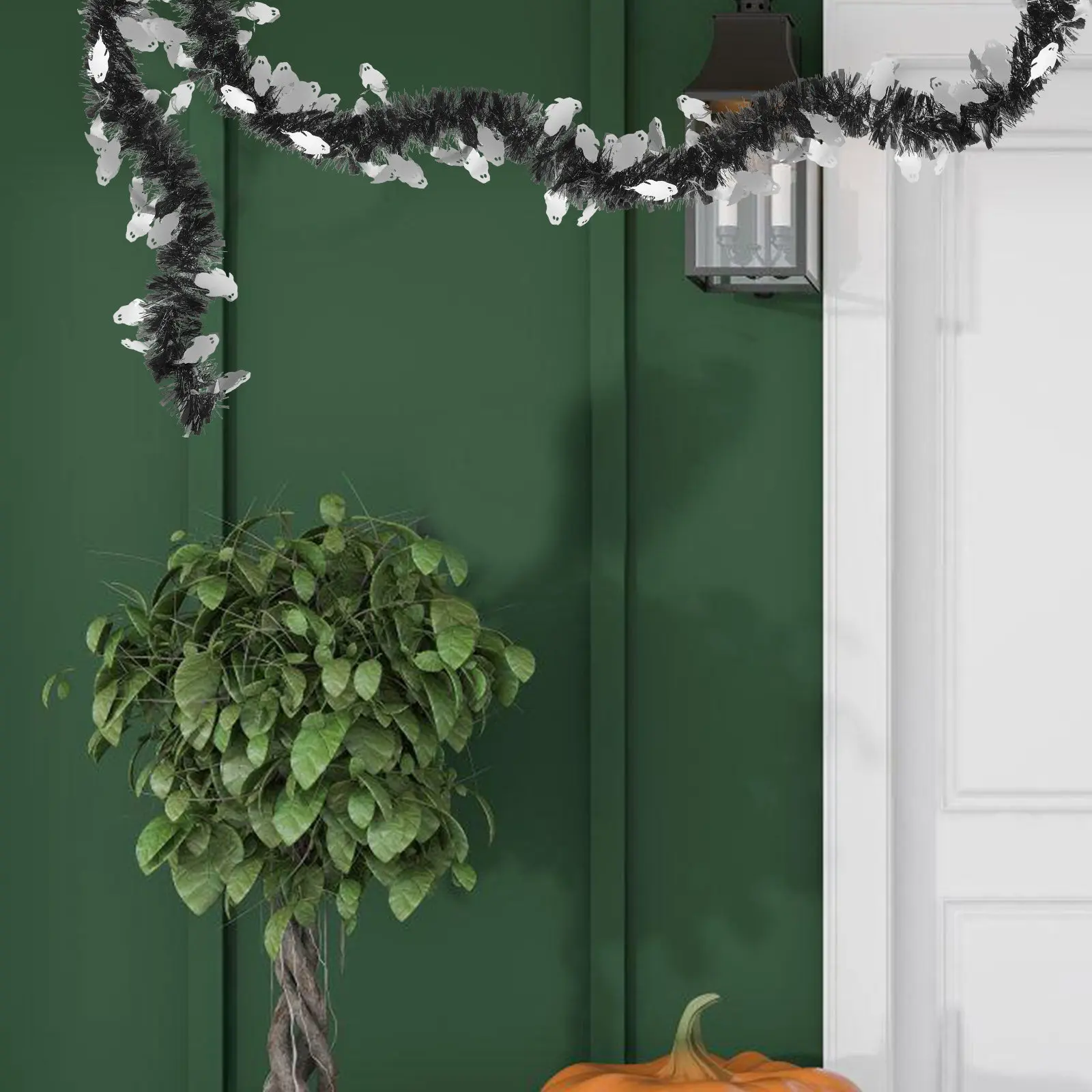 5Pcs Halloween Tinsel Garland Metallic Twist Ghost Style 6.56ft Festive Hanging Decoration Indoor Outdoor Party Home Decor