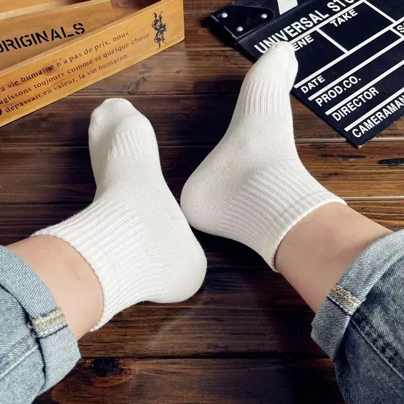 Unisex Pure Cotton Ankle Socks Black White Solid Color Spring Summer All‑Season Sports Short Socks For Men Women Couples Student