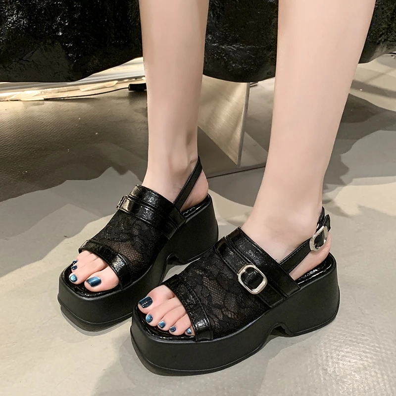 2025 جديد عصري ومتعدد الاستخدامات صندل خشبي أحذية منصة النساء عالية الكعب كعب مكتنز الصيف أسافين الصنادل #6