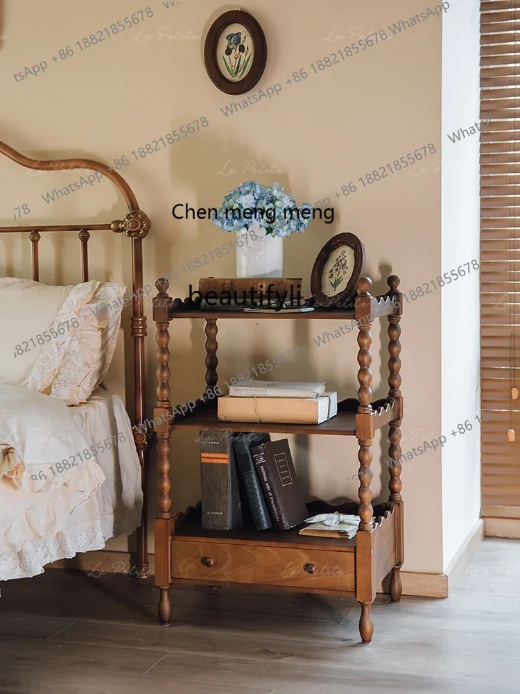 

ss7304Retro Storage Storage Rack Mid-Ancient Solid Wood Sofa Side Table Corner Table Multi-Layer Display Rack Bedside Table
