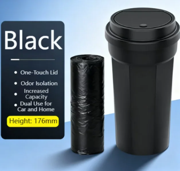 Compact Waterproof For Car Waste Container with Lid Leak Proof Press Open Cover for Use in For Car Cup Holders and Home Desks