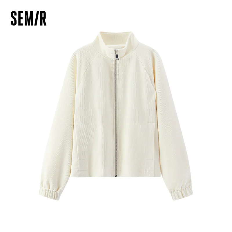 Semir Women Jacket Chenille Texture Loose Raglan Sleeve Stand Collar Slim Look 2026 Autumn Casual Style Soft Outerwear