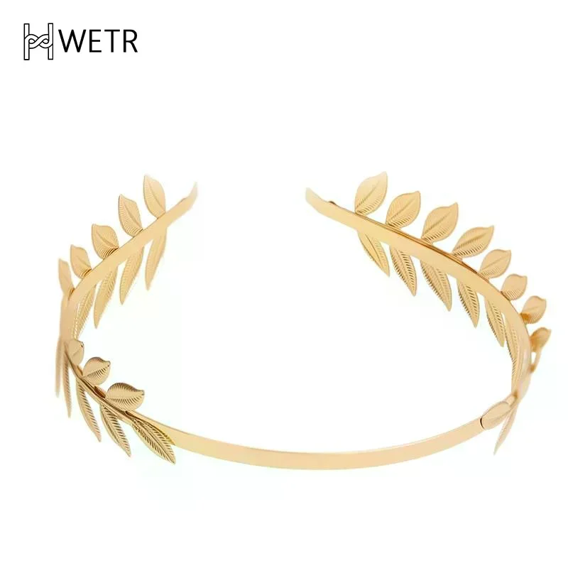 New Retro Gold Color Leaf Headband Headpiece Crown Tiara Headdress Goddess Greek Head Jewelry Bride Wedding Hair Accessories