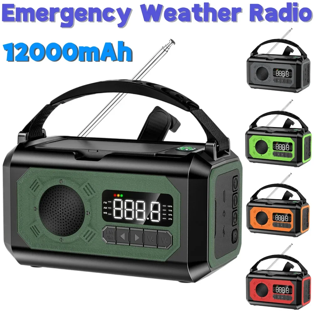 

12000mAh Solar Hand Crank Multifunction Radio Emergency Weather Radio Reading Lamp Power Bank SOS Alarm for Camping Hiking Tents