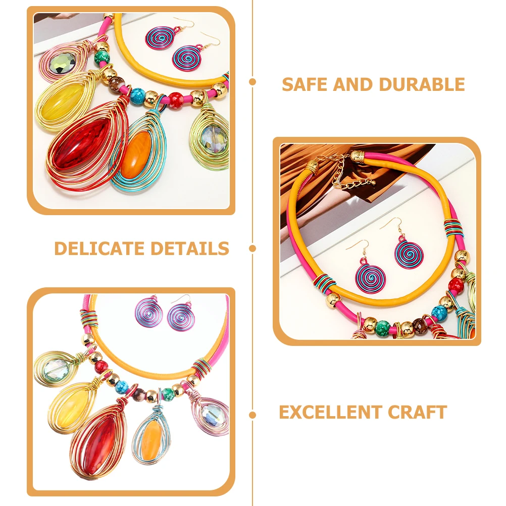 

Earrings Necklace Set for Women African Jewelry Pendant Drop Dangle Hook Resin Choker Fashionable Dangly Necklaces Girls Gift