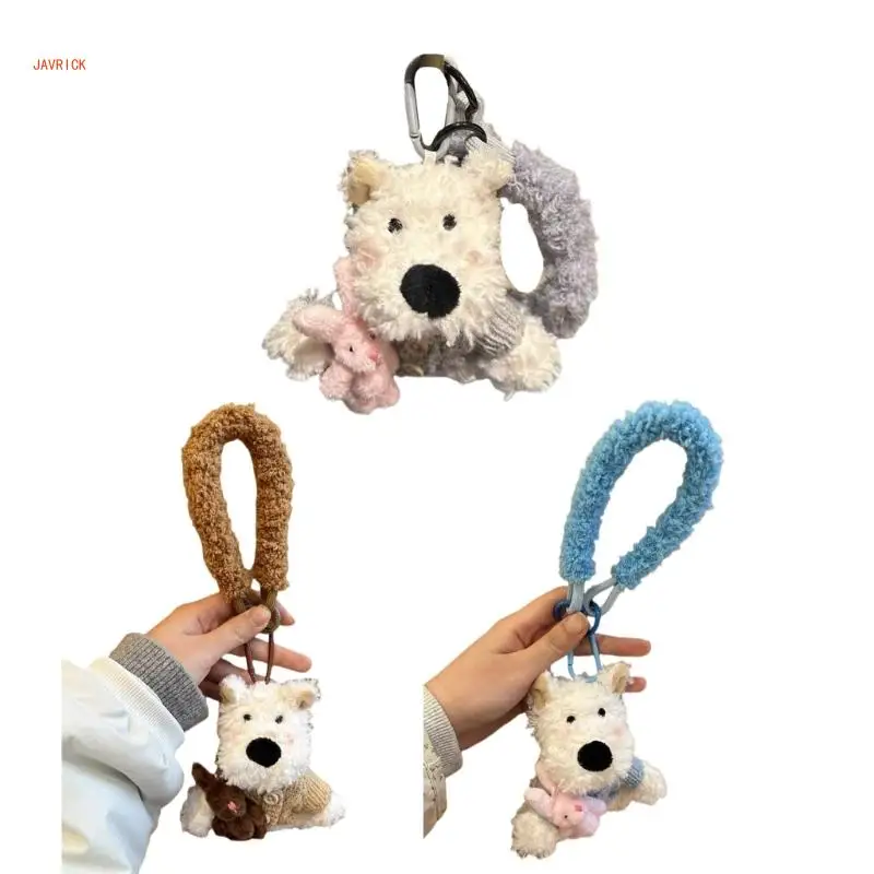 N1HE elegante llavero peluche perro Wests para bolsos llavero hecho a mano colgante accesorio