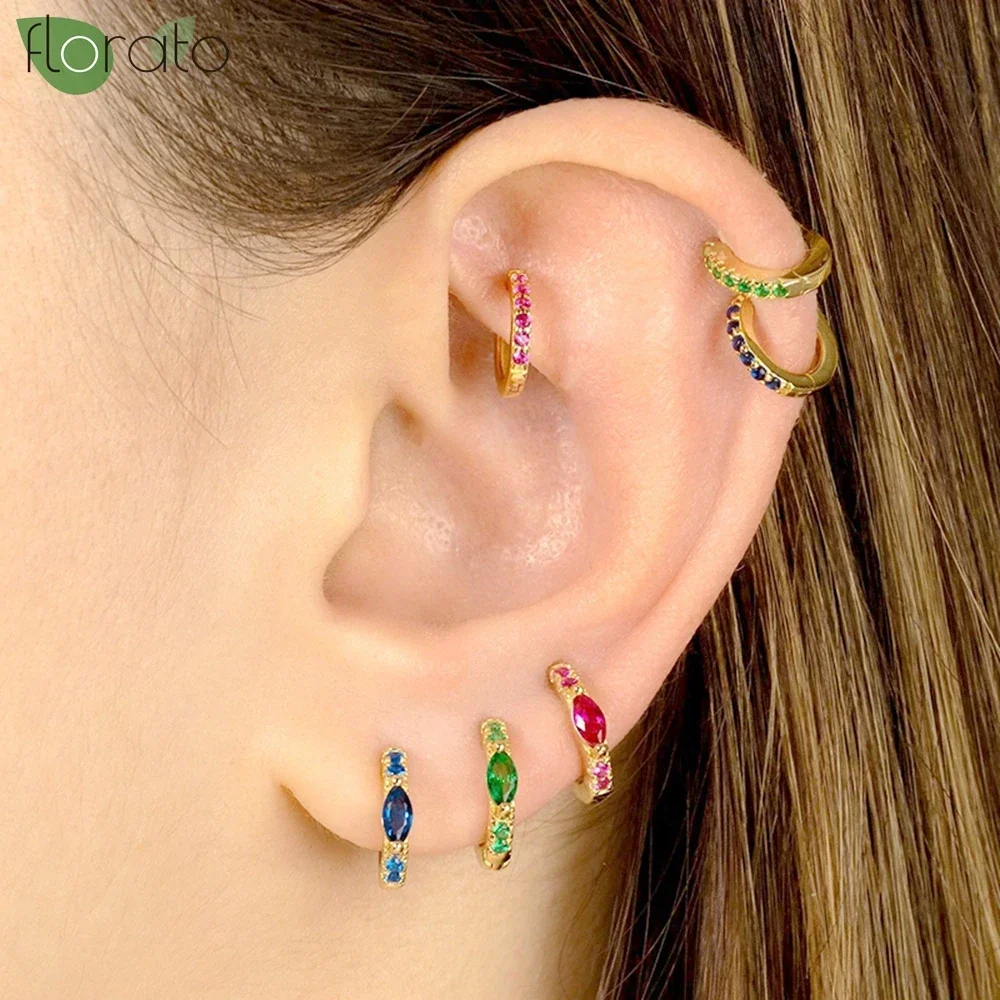 

925 Sterling Silver Needle Fashion 11mm Color Crystal Small Earring Premium 18K Gold Hoop Earrings for Women Luxury Jewelry Gift