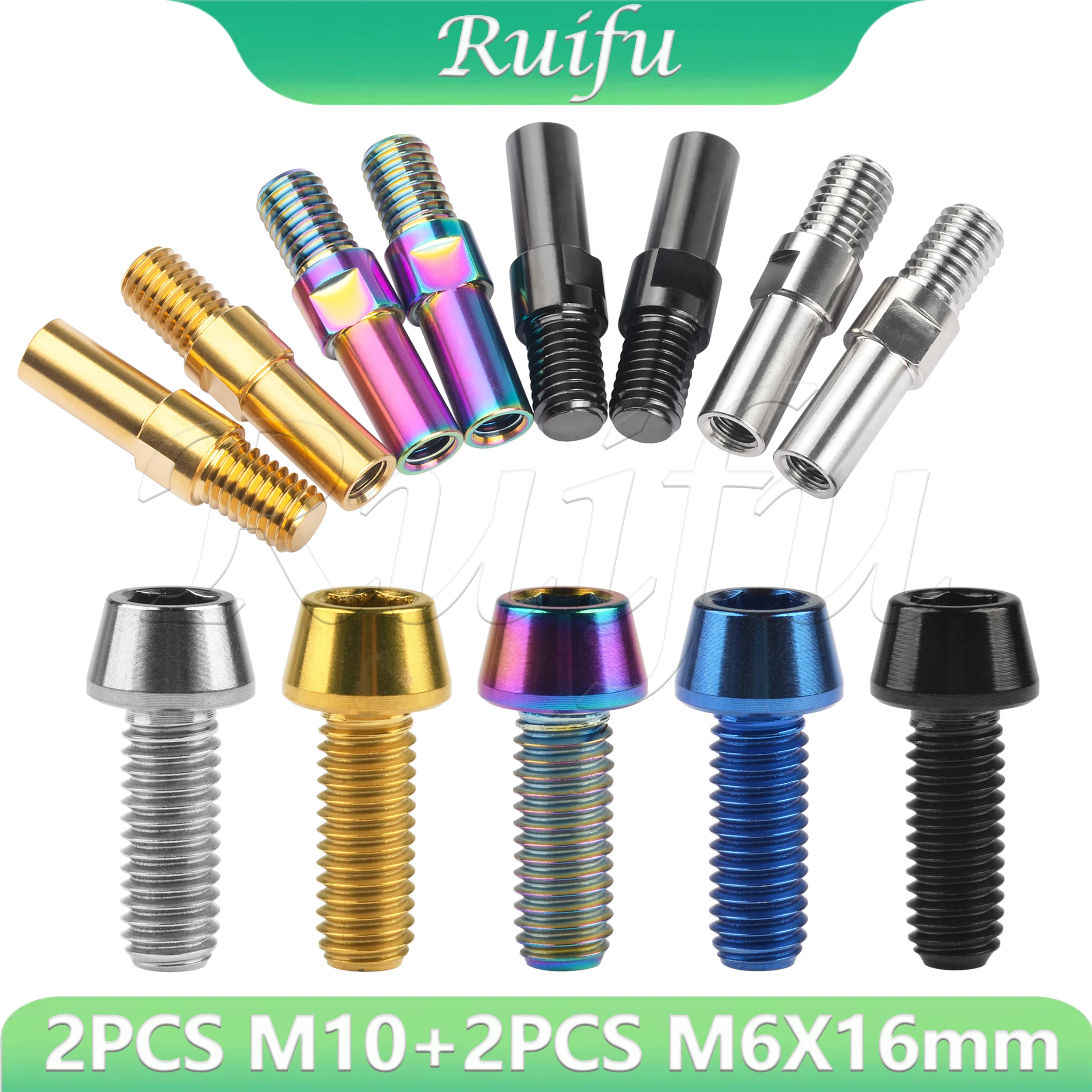 

Ruifu Titanium Bolt 2pcs M6x16mm Allen Key Taper Head+2pcs M10 1.25mm Pitch Brake Post V-Brake Bosses Bicycle Screw