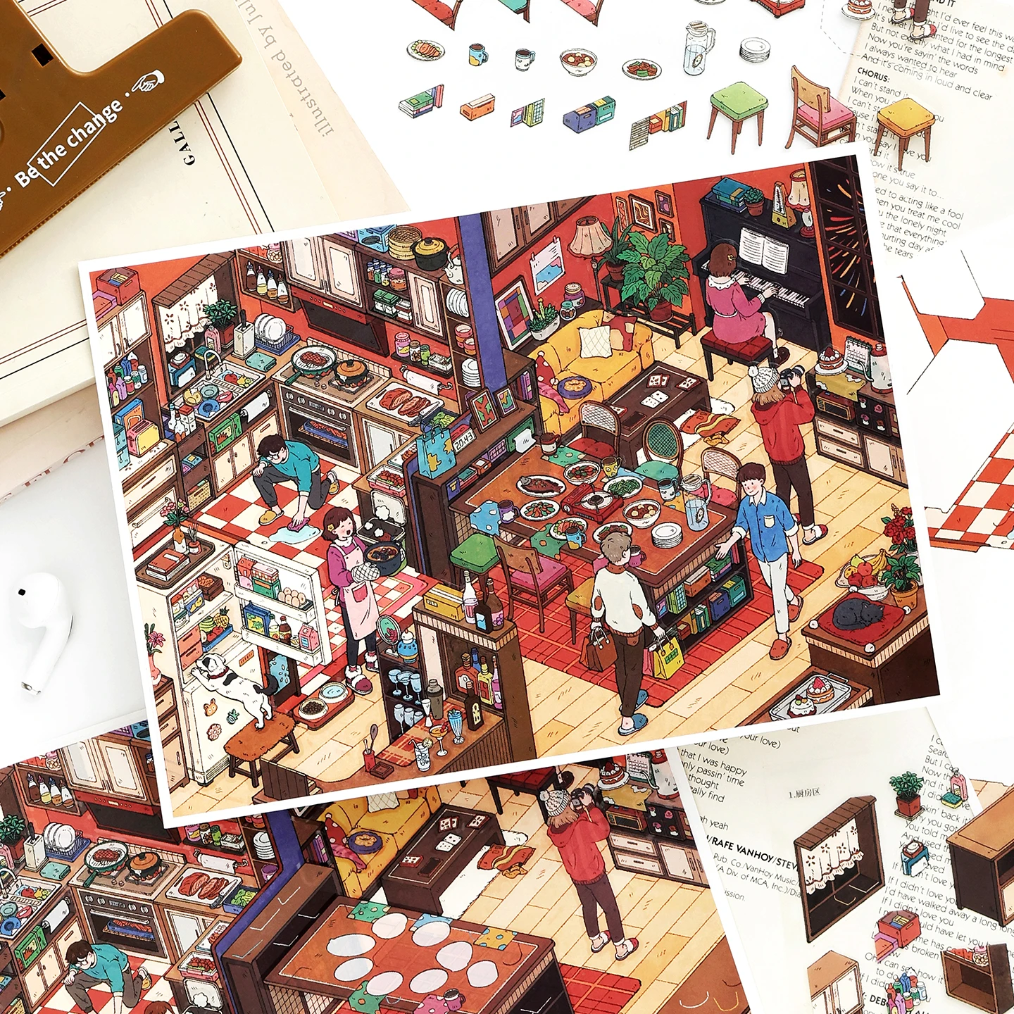 Kawaii Stay-at-Home Diary 3D family gathering Landscape Sticker  DIY Pocket Cabin Scene festival gift image 3