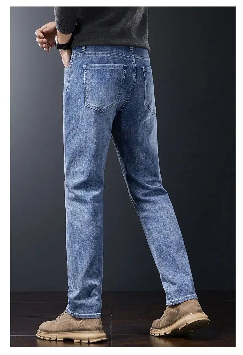 2027 Neue Herbst-Winter-Soft-Stretch-Jeans für Herren, Business-Casual, schmale, gerade Jeanshose, koreanische blaue, graue Arbeitshose für Männer – Detail 11