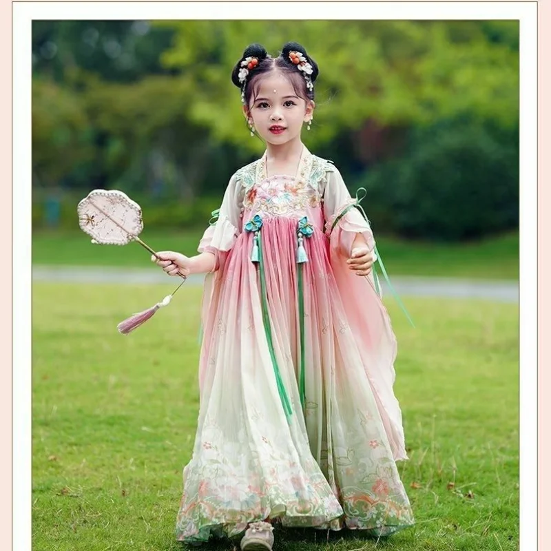 唐王朝の子供の漢服、古代の王女の妖精、女の子のための刺embroideredドレスセット