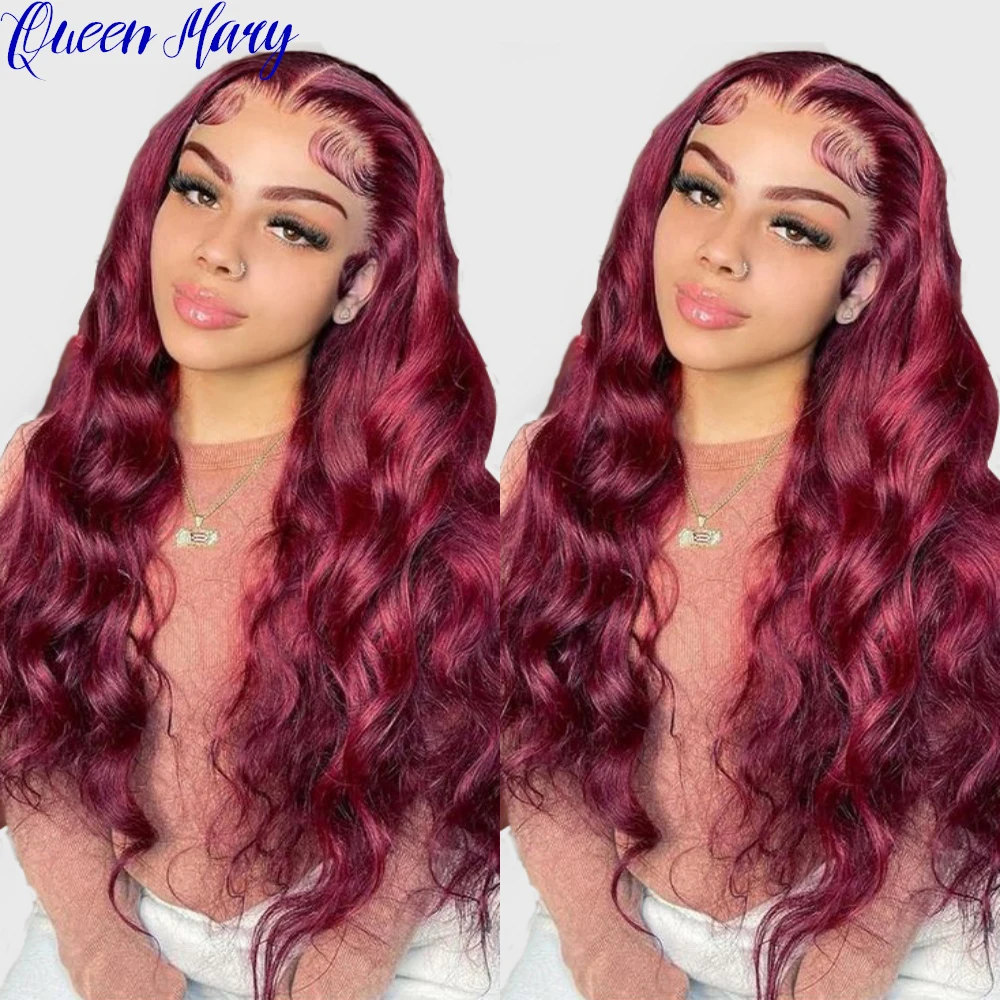

30 Inch 99j Burgundy 13x4 Body Wave Lace Front Wigs Human Hair Red Burgundy 200 Density Pre Plucked Wig For Women With Baby Hair