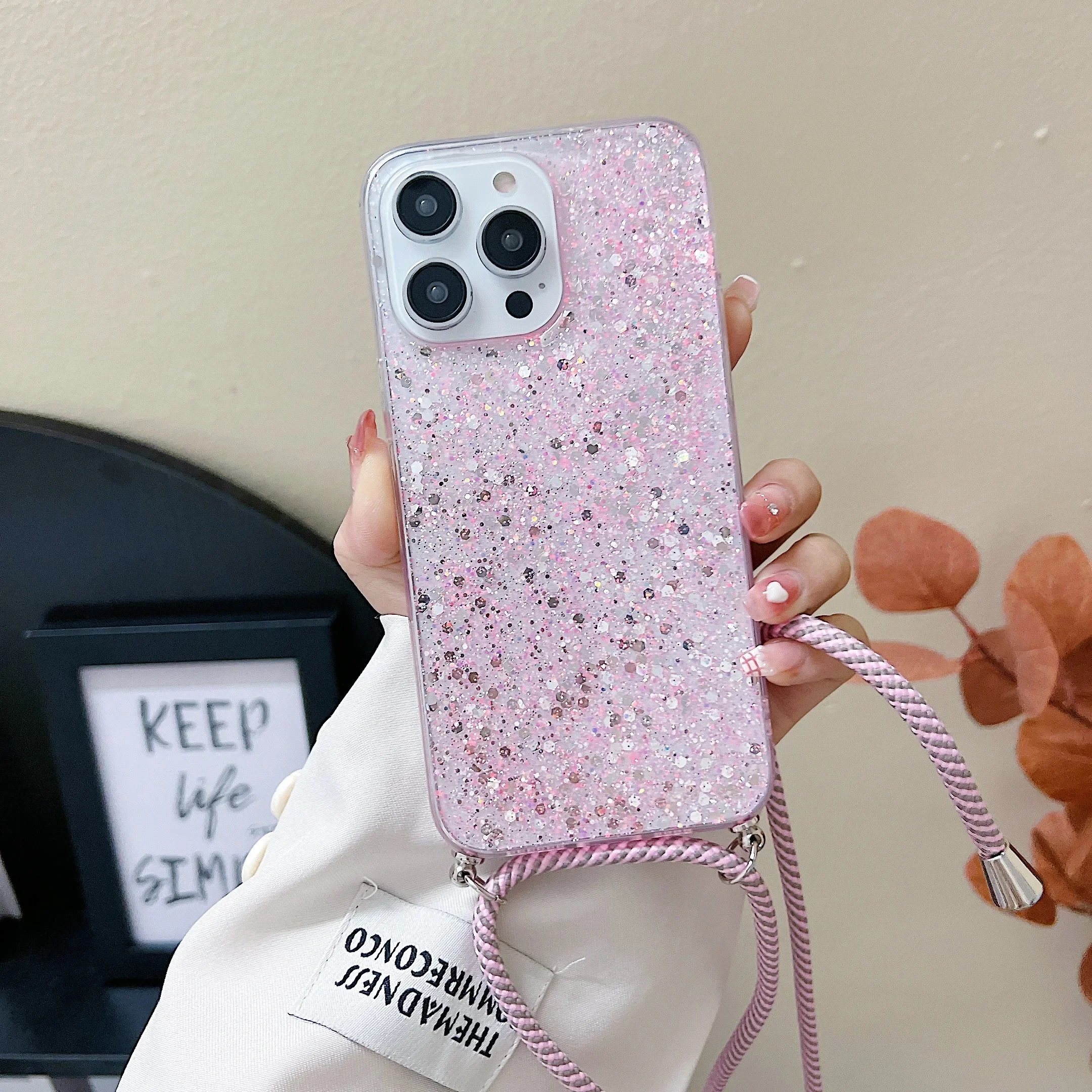 

Luxury Glitter Transparent Phone Case For Xiaomi Redmi Note 13 Pro 5G Note 13 ProPlus Lanyard Epoxy Soft Shockproof Bumper Cover