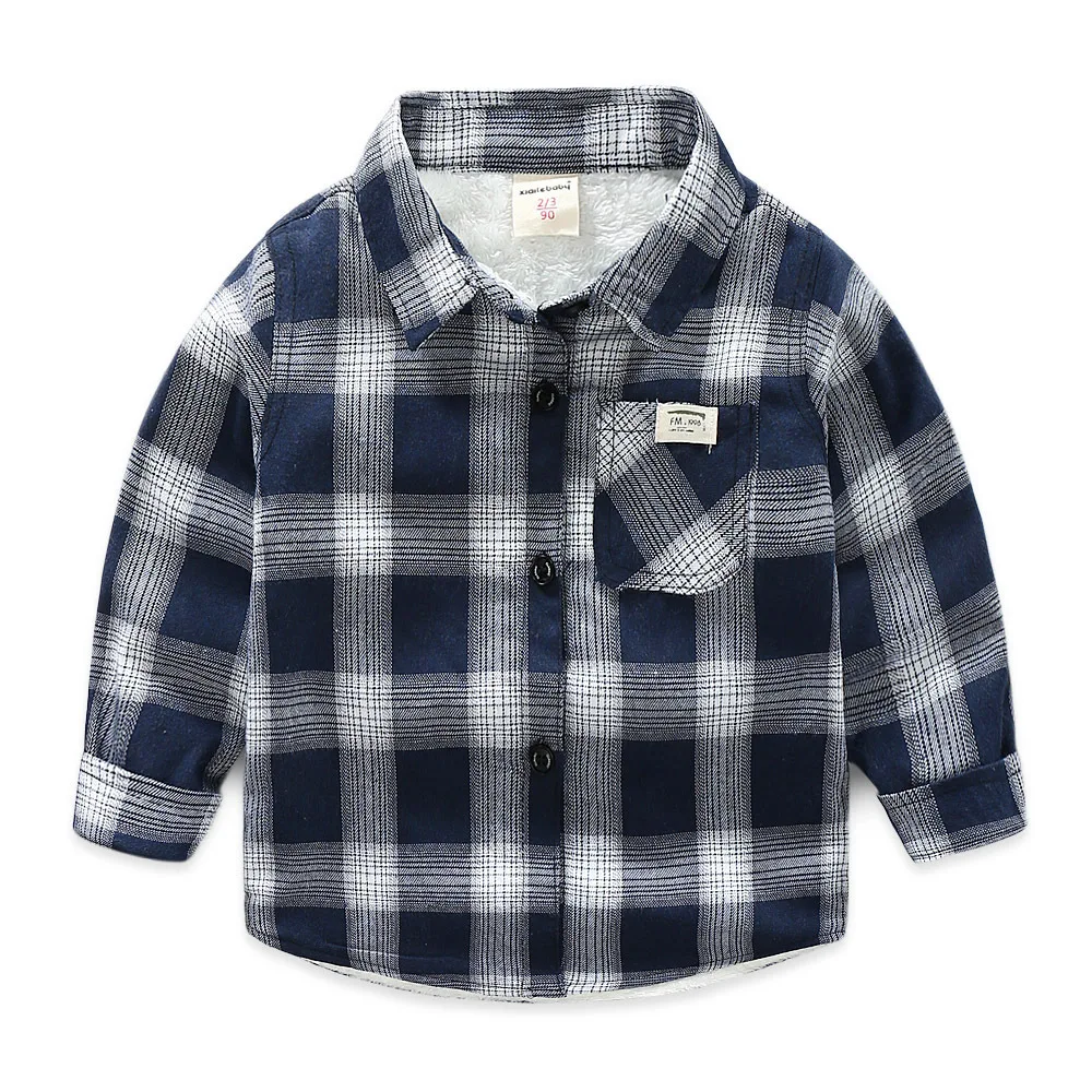 2018 Autumn Winter Boys Shirts Long Sleeve Cotton Children Shirts for Boys Thick Fleece Warm Plaid Shirts BC400