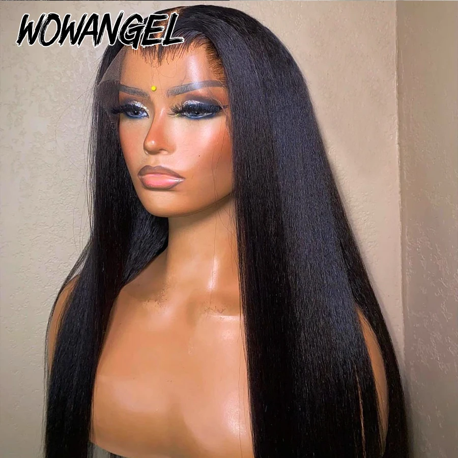 Wow Angel Jet Black 13x6/13x4 HD Lace Front Wigs Yaki Straight Human Hair 5x5 HD Lace Closure Wig Pre Plucked Kinky for Woman