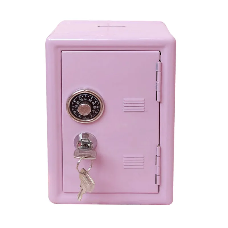 Ins Safe Box Organizer Iron Pink Desk Decorative Box Piggy Bank Metal Mini Cabinet Money Storage Box Kawaii Storage Box