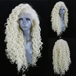 FANXITION Synthetic Lace Front Wigs Blonde Long Curly Lace Front Wig Free Part Synthetic Wigs for Women Natural Hairline Cosplay