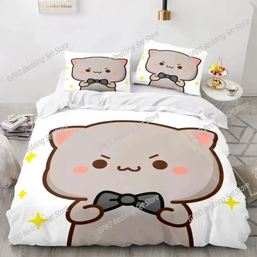 Luxury New 3D Print Cartoon Lovely Peach Cat Bedding Set Twin Queen Size Luxury Duvet Cover Pillowcase Bed Fashion Home