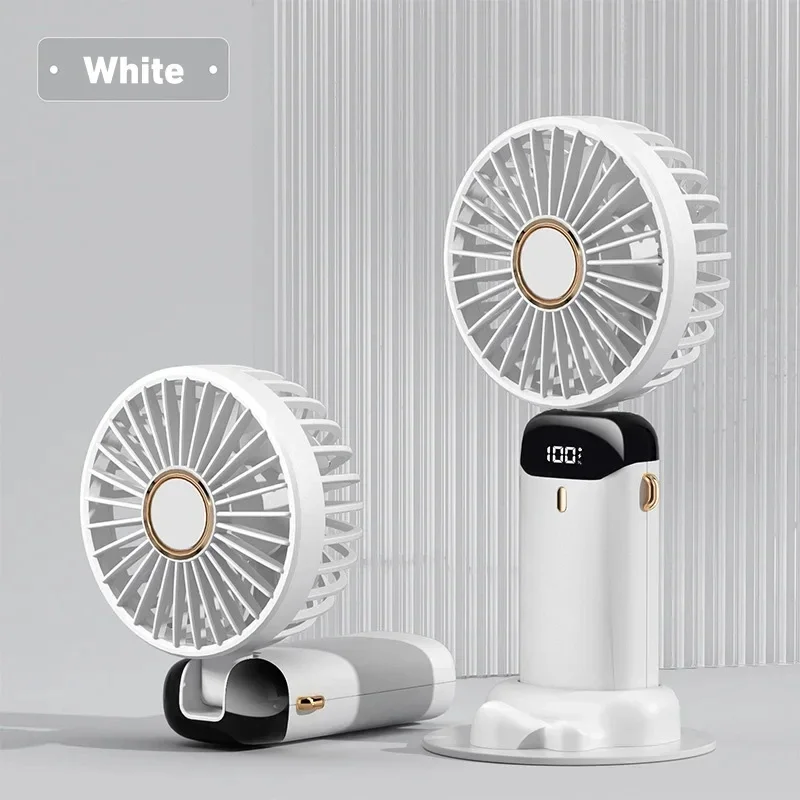 

USB Handheld Mini Fan Foldable Portable Neck Hanging Fans 5 Speed USB Rechargeable Fan with Phone Stand and Display Screen