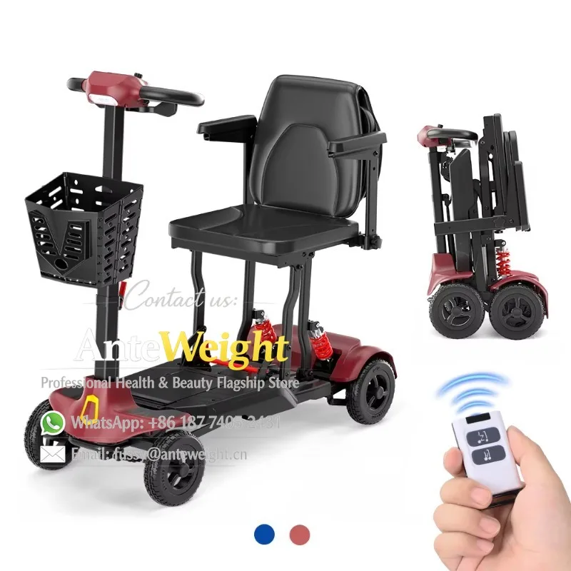 Triple Fold Electric Wireless Remote Folding Mobility Scooter Magnesium Alloy 18kg Lightweight Mobility Scooter for Seniors