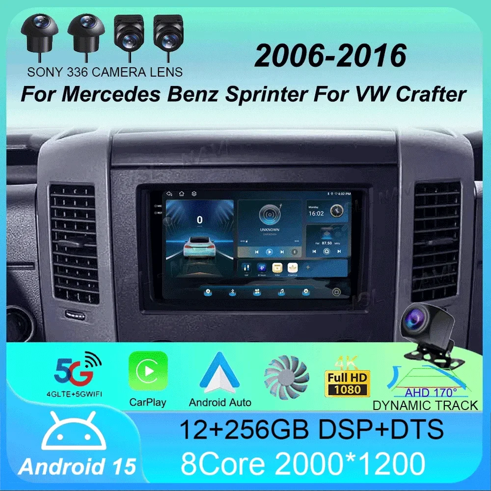 

Car Radio 9" Android 15 For Mercedes Benz Sprinter For VW Crafter 2006- 2016 Android CarPlay 4G WIFI GPS Navigation No 2din DSP