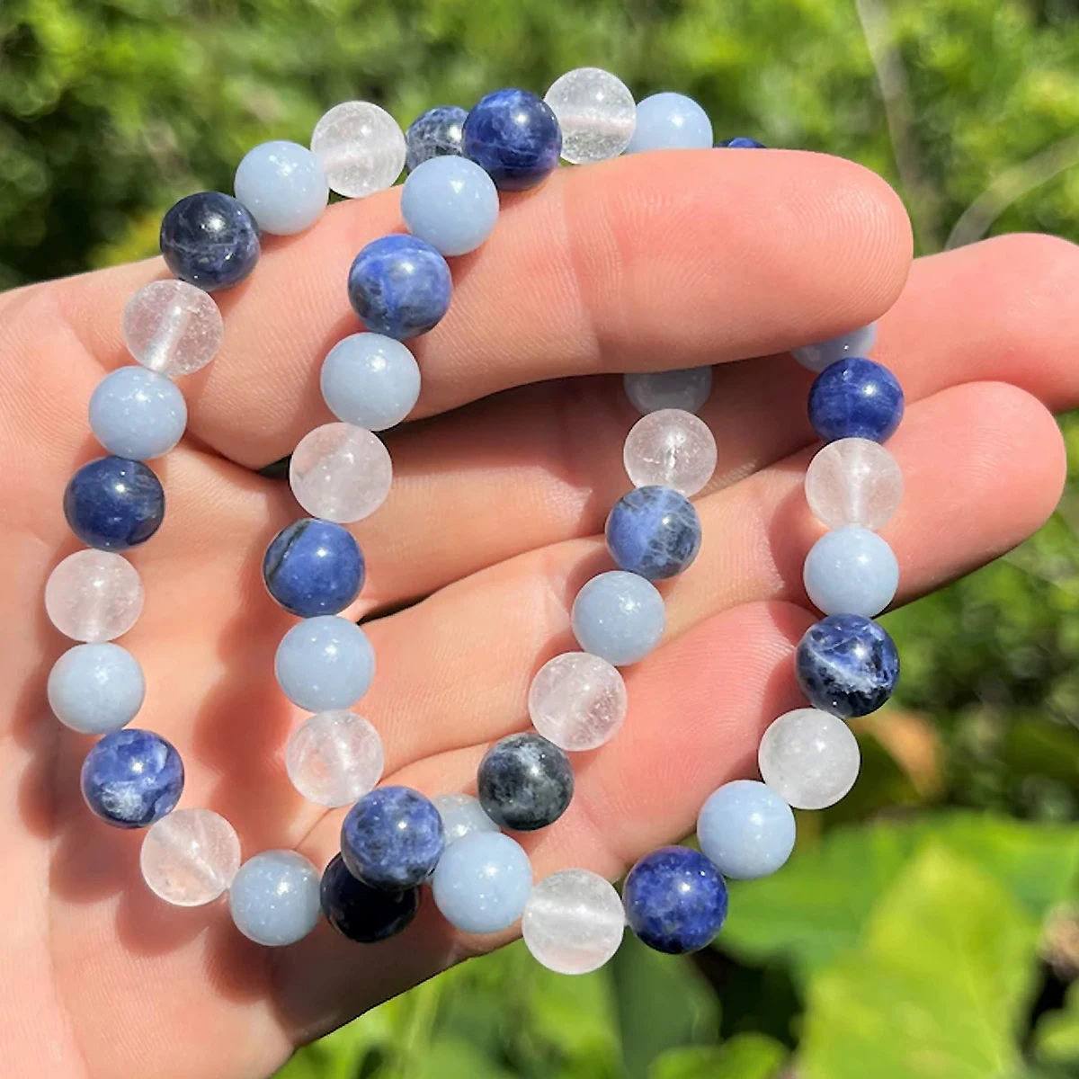 OAIITE Aquamarine Quartz Bracelet for Women to Eliminate Negative Energy Reiki Magnetic Field Natural Stone Bracelet for Men