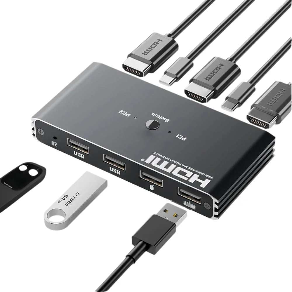 Przełącznik KVM Navceker 4K 60Hz HDMI Kompatybilny Hub USB 2.0 Stacja Dokująca Dock 2 Komputery PC Udostępnianie 4 USB Klawiatura Mysz Drukarka — zdjęcie produktu 7